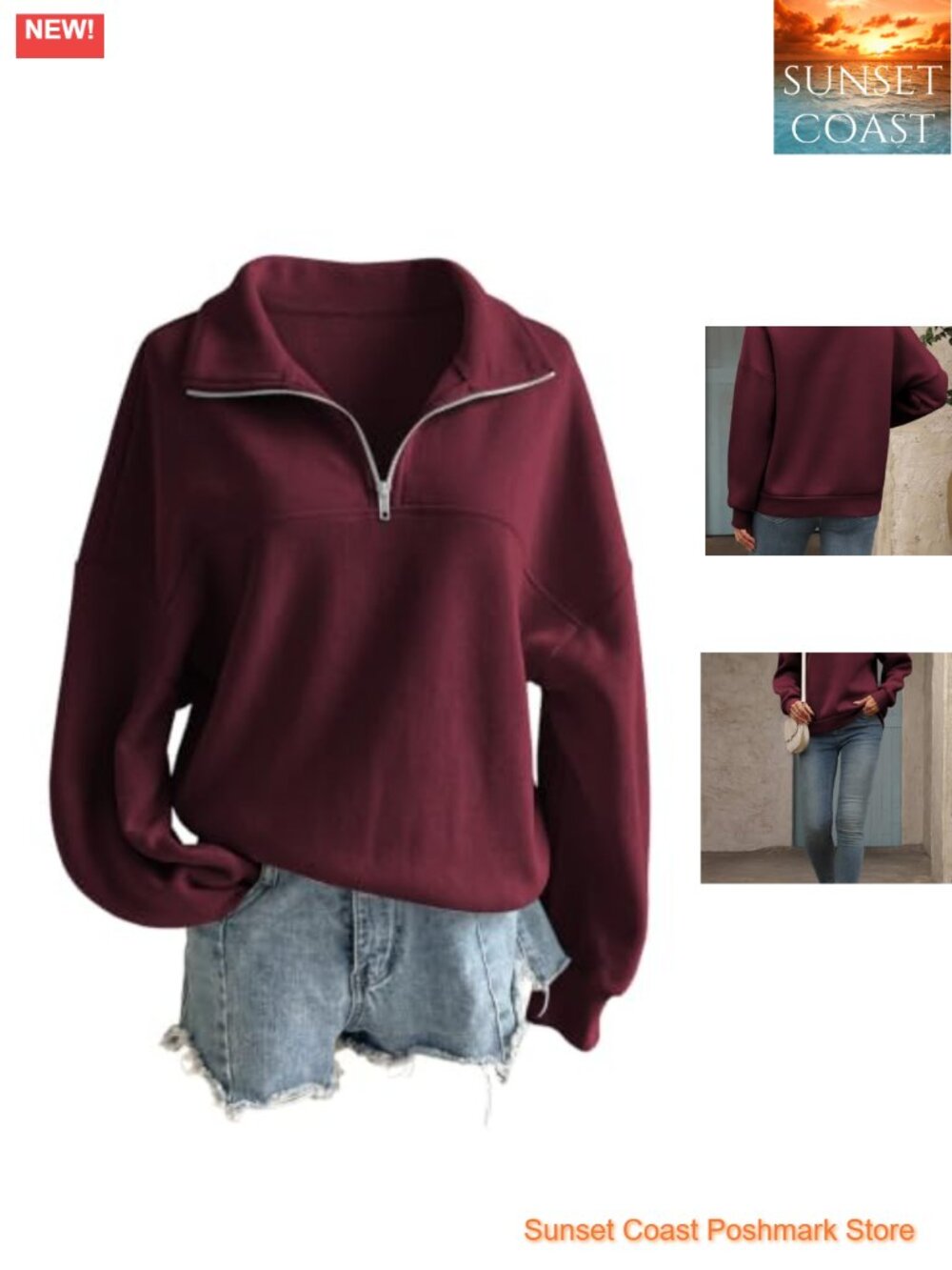 Women's Half Zip Fleece Sweatshirt Quarter Zip Pullover Oversized Hoodie